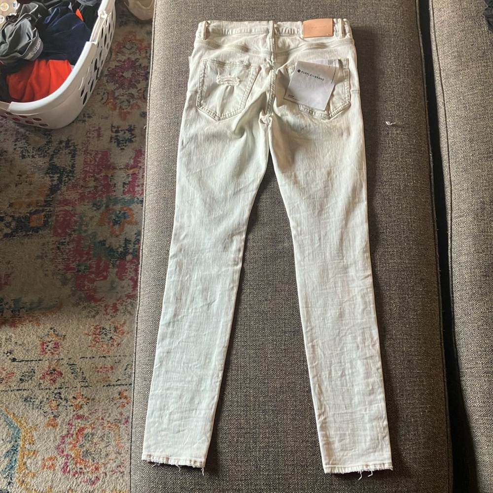Purple Men's Skinny Jeans - Cream - Picture 2 of 4